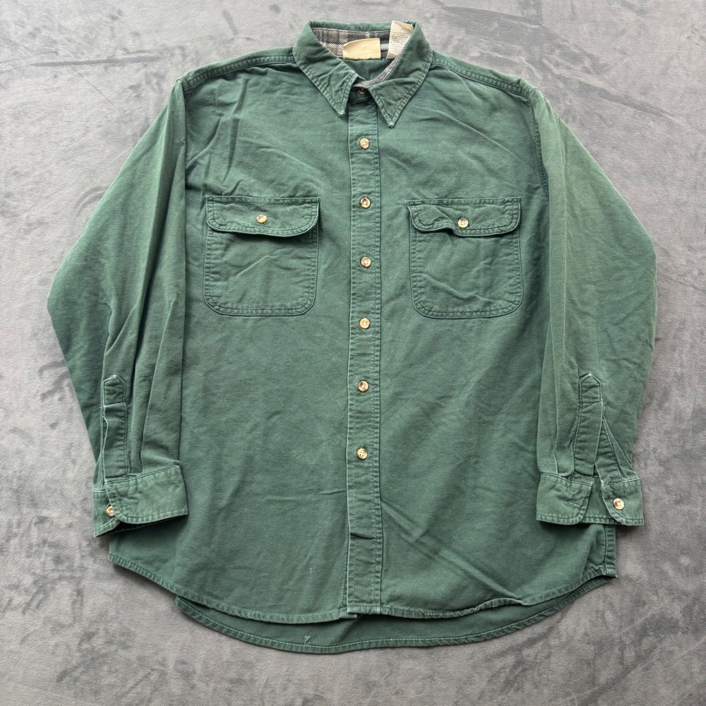 M. Fine & Sons Forest Green Cotton Flannel Shirt Mens Large Long Sleeve Vintage